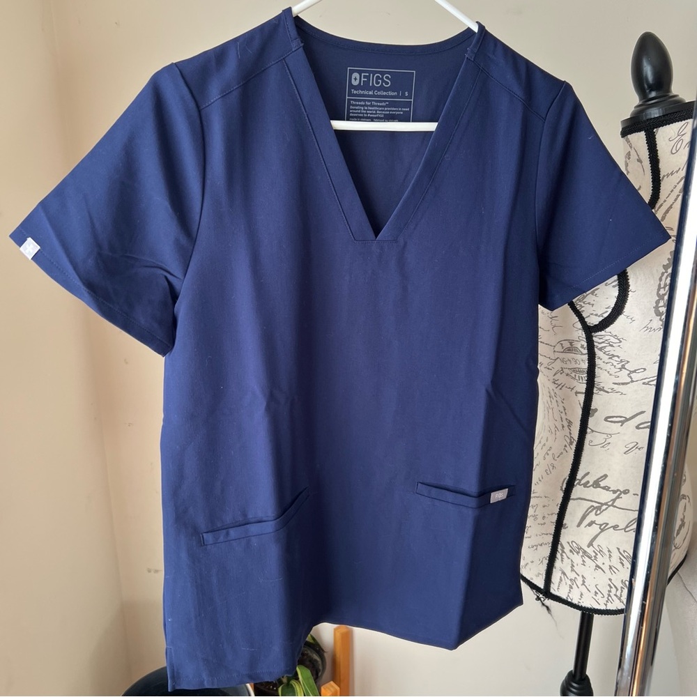 Figs VNeck Blue Scrubs Top Sz S